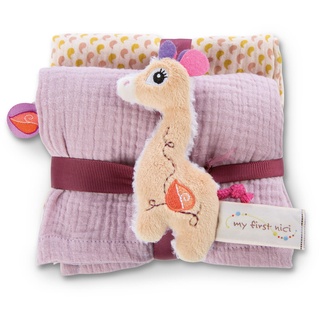 NICI Set Giraffe Sasuma: 2X weiches Mulltuch 60x60 cm + 1x Flauschiger Baby-Greifling 11 cm – Schmusetücher & Baby-Kuscheltier ab 0+ Monaten – Schnuffeltuch/Schmusetier für Mädchen & Jungen, 48045