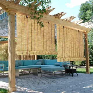 Bambusrollo Wetterfest Aussen Schilf Vorhang Mit Heber Balkon Rollo Sichtschutz Bambus Rollos Für Fenster 100x120 150x180 160x200 180x200cm Sonnenschutz Rollo Bambus Rollo Jalousine Mit Haken