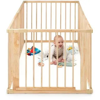 dibea Baby-Laufstall aus naturbelassenem Holz, 6 Elemente mit Tür, Schutzgitter mit abgerundeten Kanten, 68 cm hoch