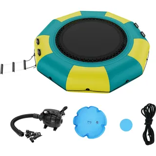 Vevor Aufblasbarer Wassertrampolin mit Leiter, wasserdichte, Abriebfeste, Wassertrampoline 3,05 m Großen Sprungfläche, Sprungplattform-Wasserpark Pool Trampolin, Gelb + Grün 185 kg Tragfähigkeit