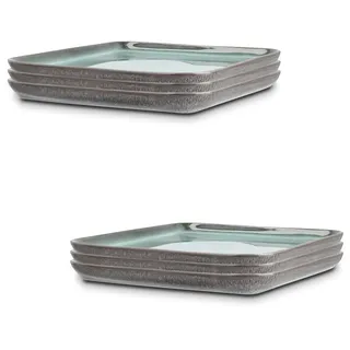 Peill+Putzler Germany 6er-Set Dessertteller in grün aus Steinzeug, eckige Teller 19,5x19,5cm für 6 Personen, spülmaschinenfest & mikrowellengeeignet, jedes Teil ein Unikat