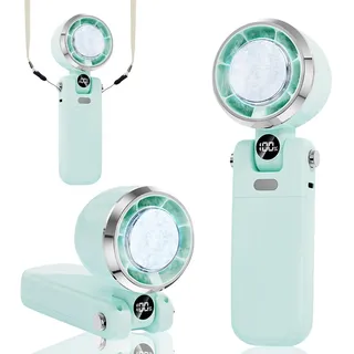 Vartegas Handventilator mit Wasserkühlung, Faltbarer Klein Ventilator Hand Wassernebel, 4 Stufen Hand Ventilatoren Mini Leise, Stark USB Handventilator Akku Aufladbar, für Büro Outdoor Reisen (Grün)