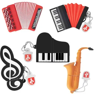 16GB*5 USB-Stick USB-Flash-Laufwerk Akkordeon*2/Saxophon/Klavier/Note, Memory Stick Cartoon Speicherstick Flash-Speicher-Stick, Pen Drive für Schule Büro Auto PC Laptop (16GB*5, Musikinstrumente)