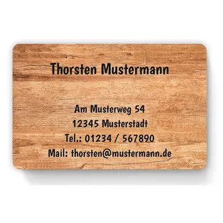 100 Visitenkarten, laminiert, beidseitig bedruckt, 85 x 55 mm, inkl. Kartenspender - Design Holz