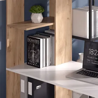 Vicco Schreibtisch Tower Weiß Sonoma 122 x 55.2 cm mit 4 Fächern