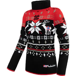 Nebulus Damen Norweger Strickpullover Stag, lässiger Pullover, vielseitig, rot - XXL/44 - XXL