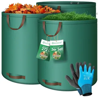Kesser Gartensack Set Laubsack Gartenabfallsack inkl. Handschuhe - Selbststehend 4 Griffe Stabil Robust - Faltbar - Laubsäcke Rasenschnitt
