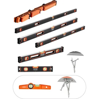 Vevor 6-teiliges Wasserwaagen-Set, 200/120/80/60/40/25 cm Kastenwasserwaagen-Set, Libellen-Lineal für 45/90/180 Grad, Messwerkzeug aus