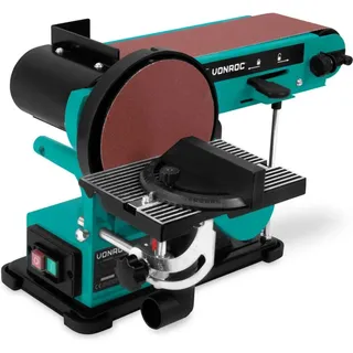 Vonroc - Bandschleifer & Tellerschleifer 350w – Inkl. 2x Schleifband 100 X 915 Mm (p80 & P120) Und 2x Schleifscheibe Ø150 Mm (p80 & P120)