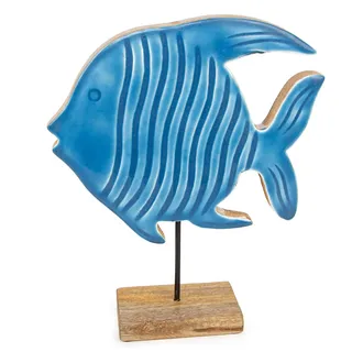 Logbuch-Verlag Fisch Skulptur blau Natur 21 cm Holz Dekofigur Meer Sommer Deko Geschenkidee Kommunion Geburtstag zum Hinstellen