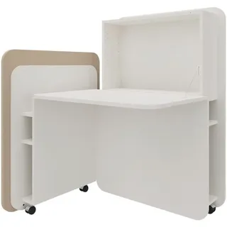 FM Büromöbel fm FLATup Sekretär diamantweiß/ sandfarben rechteckig, weiß 107,0 x 41,5 - 91,0 cm