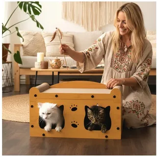 Roxlin Katzenhaus Katzen Kratzmöbel TV-Modell – Kratzhaus & Kratzbrett Karton Katzenhaus