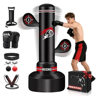 NZQXJXZ Verbesserter Boxsack Stehend für Erwachsene, 180cm Schwerer Boxsack mit Boxhandschuhen, Pumpe, Springseil und Reflexball, aufblasbarer Standboxsack für Männer zum Training von MMA, Fitness