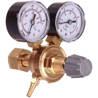 Druckminderer für Gasflaschen mit Argon (Ar) oder Kohlendioxid (CO2), Einlassgewinde B21,8 x 1/14, Auslassgewinde G 1/8 + Schlauchanschluss