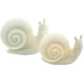 Dekoleidenschaft 2X Dekofigur Schnecke aus Porzellan, weiß, mit LED Beleuchtung, Leuchtdeko, Porzellanfigur, Dekoleuchte