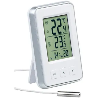 Pearl Digitales Innen- und Außen-Thermometer mit Uhrzeit und LCD-Display