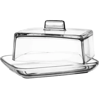 Kadax Butterdose aus Glas, rechteckige Butterglocke, klare Butterschale