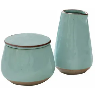 Loberon Zuckerdose und Milchkännchen Biarré, Mediterraner Charakter, Schlichtes Design, Geschirr, Tischaccessoires, Küchenzubehör, Tischdekoration, Steinzeug, türkis
