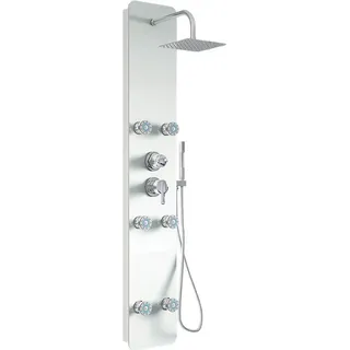 Home Deluxe - Duschpaneel DIVE Weiß - Maße: 150 x 25 x 9 cm, Front: Glas, inkl. Tropenbrause und komplettem Zubehör Weiß