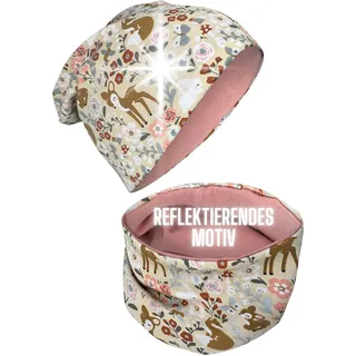 HECKBO Waldtiere Kinder Beanie Mütze & Loopschal – Reflektierend – Baumwolle – 8-12 Jahre – Wintermütze Mädchen – Ideal für Spaziergänge, Waldwege & Herbsttage (55-60 cm) - 55-60 cm