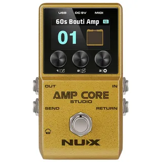 NU-X | Amp Core Studio Guitar Pedal | Kompakter Amp Simulator mit 26 Amp Modellen, 33 Cabinet Emulationen & Custom IRs | Tragbares Multi-Effektpedal für Gitarristen