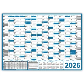 XXL Wandkalender DIN A0 2026 (blau) gerollt Wandplaner inkl. Ferien & Feiertage