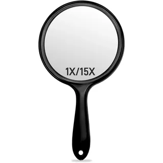 OMIRO Handspiegel, Doppelseitiger Handspiegel mit 1X/15X Vergrößerung und Griff (Transparent Schwarz)