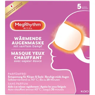 MegRhythm Wärmende Augen-Maske - 5er Packung - Parfumfrei - Beruhigt Müde Augen - Mit Sanftem Dampf – Selbsterwärmend - Das Original Aus Japan