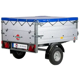Stema Anhänger Mini 350 mit Bordwandaufsatz u. Flachplane  (Nutzlast: 245 kg, Einachser, Kasteninnenmaß: 134 x 108 x 26,5 cm  (Höhe inkl. Bordwandaufsatz 53 cm), Ungebremst)
