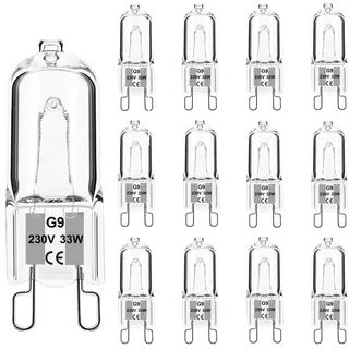 G9 Halogen Leuchtmittel 12 Stück, Halogenlampe 33 Watt 230V Warmweiß 2700K, Halogen G9 33W Kapsel Glühbirne Dimmbar für Deckenleuchten, Kristall Lampen, Kronleuchter, Öfen, Mikrowelle, Nicht Flimmern