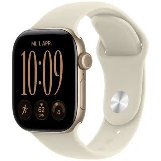 Apple Watch Series 12 GPS 42 mm Aluminiumgehäuse Lichtgold Sportarmband Sand S/M