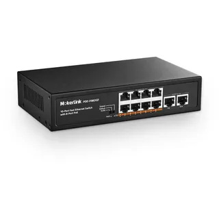 MokerLink 10 Port PoE Switch, 8 PoE+ 100Mbps, 2 Gigabit Uplink, 96W 802.3af/at, Lüfterloses Plug & Play Ethernet Switch