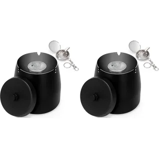 Yurblax Aschenbecher mit Deckel [Größere - 10 * 9 * 10 cm] Windaschenbecher für Draußen aus Edelstahl, Ashtray Geruchsdicht mit Taschenaschenbecher, für Garten, Büro, Zuhause, Schwarz (Packung mit 2)