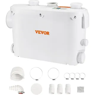 VEVOR Abwasser Hebeanlage 500W Fäkalienhebeanlage 8m Förderhöhe Abwasserpumpe 6600L/h Haushaltspumpe 2900U/min Schmutzwasserpumpe Eingebautes Rückschlagventil Wartungfrei WC Dusche Waschbecken