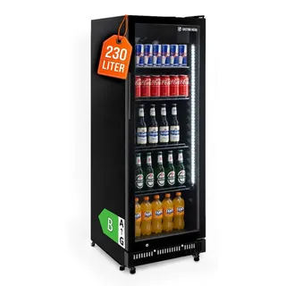 GastroHero Getränkekühlschrank GKSE230 230 Liter Umluftkühlung Glastür LED abschließbar 4 Roste schwarz Gastro Kühlschrank - Schwarz