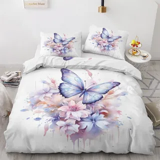 GEDAEUBA Schmetterlinge Blumen Bettwäsche 140x200 Sommer - Aquarell Bettbezug 140x200 2er Set, Wendebettwäsche und Kissenbezug 70x90, Weiche Mikrofaser Bettwäsche-Sets mit Reißverschluss
