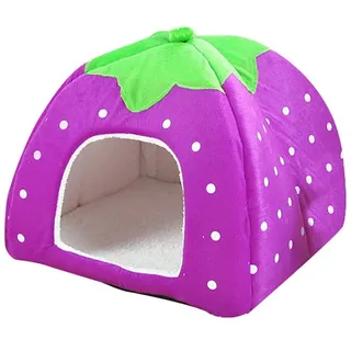 JEELINBORE Weiche Haustier Erdbeeren Schlafsack Hundehütte Katzenhöhle Hund Katze Haus Kuschelhöhle Körbchen (Violett, M: 31 * 31 * 33cm)