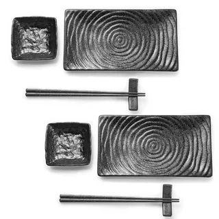 Youda Sushi Set Keramik 8-teilig – Japanisches Geschirr für 2 Personen inkl. 2 Teller, Sojasoßen-Schalen, Stäbchen&Halter – Hochwertige Keramik, Mikrowellen-&Spülmaschinengeeignet – Elegantes Geschenk