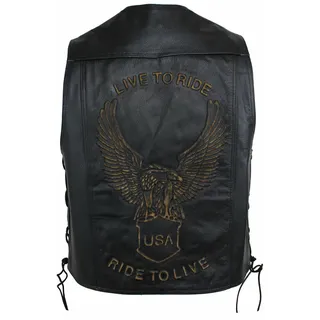 EURO STARS Lederkutte Herren Biker Lederweste Druckknopf mit Adlerprägung, Herren Lederkutte, Motorrad Lederweste, Biker Lederweste, Clubweste, Chopper Kutte, Rockerweste, Kutte (L, Schwarz)