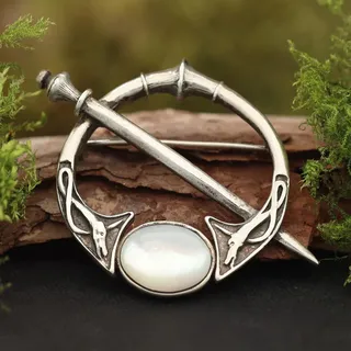 Drachensilber Brosche Fibel Perlmutt Silberschmuck 925 Silber - Silber