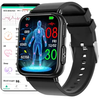 DigiKuber Smartwatch EKG Herren Damen, IP68 wasserdichte Smart Watch mit Herzfrequenz SPO2 Schrittzähler Blutdruck Schlafmonitor für Android iOS
