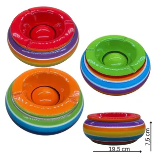 Riyashop Wind Aschenbecher STRIPE Tischachenbecher Ascher Deckel Bunt Streifen Porzellan (BLAU)