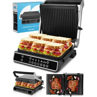 Maltec Kontaktgrillmit Auffangschale SM5000W-PRO Elektrogrill 2500W Panini Sandwich Maker, 3 Frittierstufen Schwarz