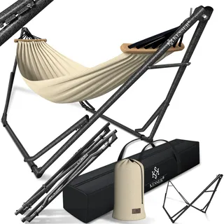 Kesser KESSER® Hängematte Vill mit Gestell Metall Faltbar verstellbar Stabiler Rahmen Indoor & Outdoor Mit Tragetasche + Beutel Hängesessel Hängemattengestell Camping Garten Pool Balkon Terrasse