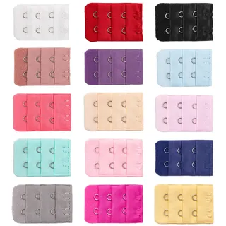 15 Stück bunte BH-Verlängerungsbänder, zwei Haken und drei Reihen Verlängerungsbänder, BH-Rückenschnalle, Unterwäsche-Verlängerungsschnalle, Damen-BH-Verlängerung, elastisches Verlängerungsband - Einheitsgröße