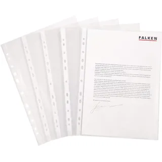 Original Falken 100er Pack Standard PP-Kunststoff Prospekthüllen. Für DIN A5 transparent genarbt oben offen Klarsichtfolie Plastikhülle Klarsichthülle ideal für Ordner Ringbücher und Hefter