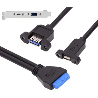 NFHK USB3.0 Motherboard 19/20Pin zu USB-C Typ-C & USB 3.0 Dual Ports Buchse PCI-E Rückwand 5 Gbit/s Kabel
