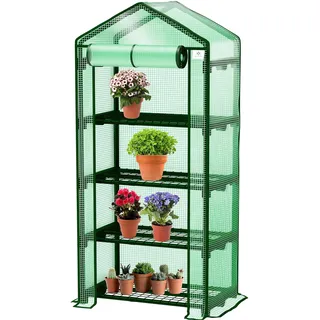 Kesser KESSER® Premium Foliengewächshaus Gewächshaus mit 4 Etagen - 69 x 50 x 158 cm Treibhaus mit 4 Regalen - Platzsparend, Hochwertiges Anzuchthaus Garten Balkon Stabil & Einfach zu Montieren