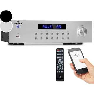 Auna Verstärker, HiFi Stereo Mini Verstärker, HiFi-Verstärker mit Bass & Treble Regler, 4 Kanal Audio-Verstärker, Stereo-Verstärker & Lautsprecher mit Fernbedienung & AUX Eingang, AV Receiver