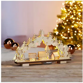 Gravidus LED Lichterbogen Leuchtbogen Schwibbogen Weihnachten Kirche Dorf Holz